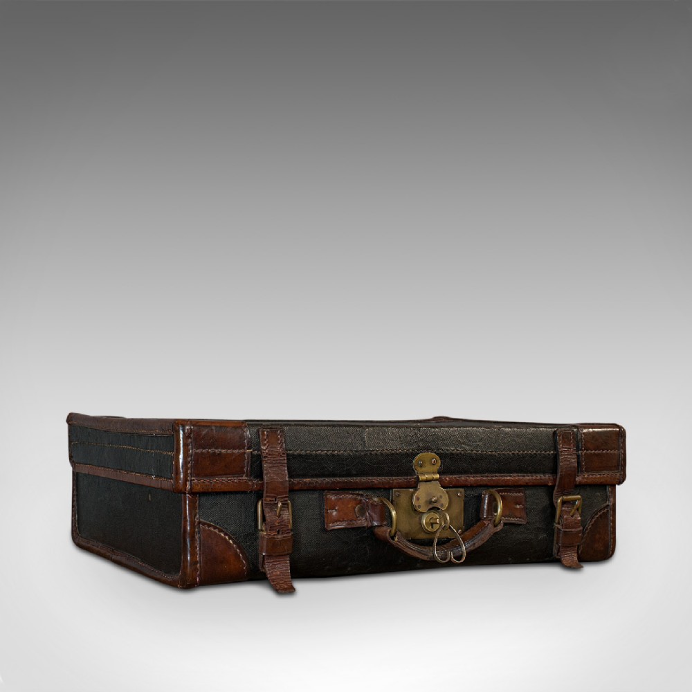 Antique Suitcase, English, Leather, Salesman, Banker, Travel Case, Edwardian