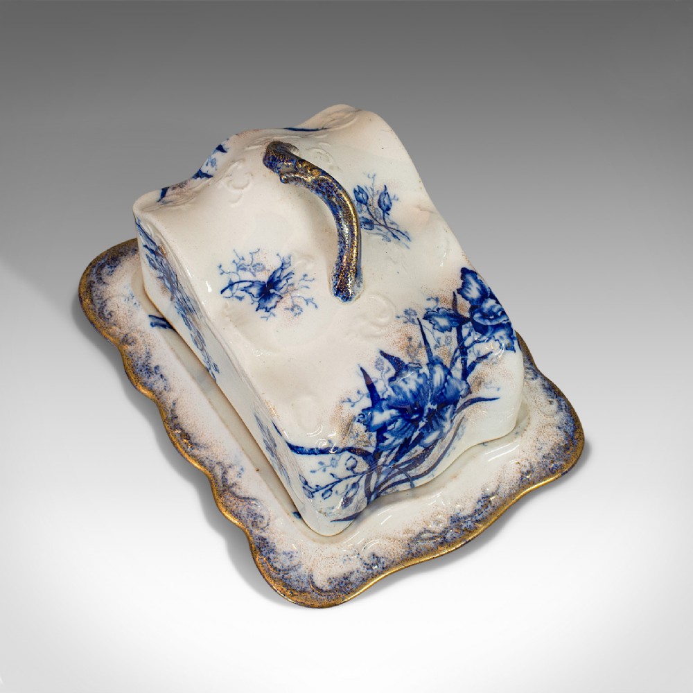 Antique Cheese Keeper, Decorative, Dish, John Maddock, Orchid, Victorian, C.1900