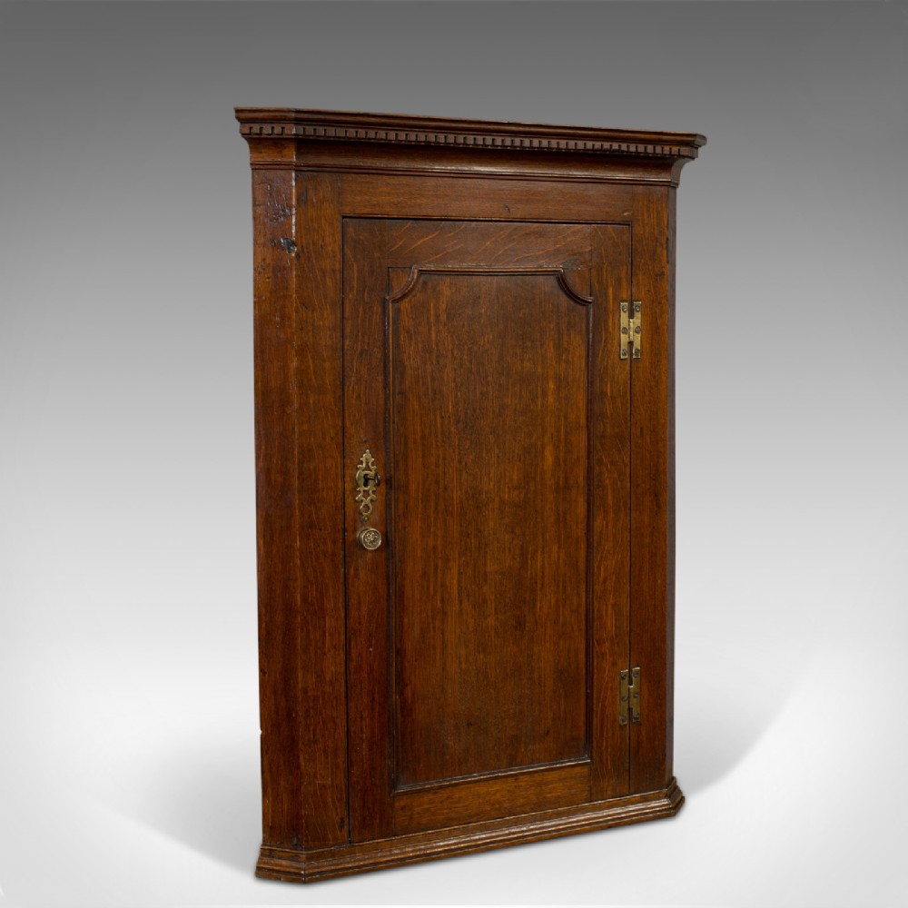 Antique George III Corner Cupboard, English, Oak, Wall Cabinet, Georgian, C.1800