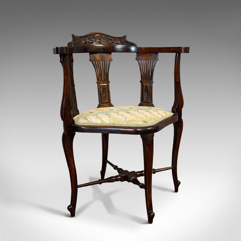 Antique Corner Arm Chair, French, Beech, Seat, Art Nouveau, Victorian, C.1890