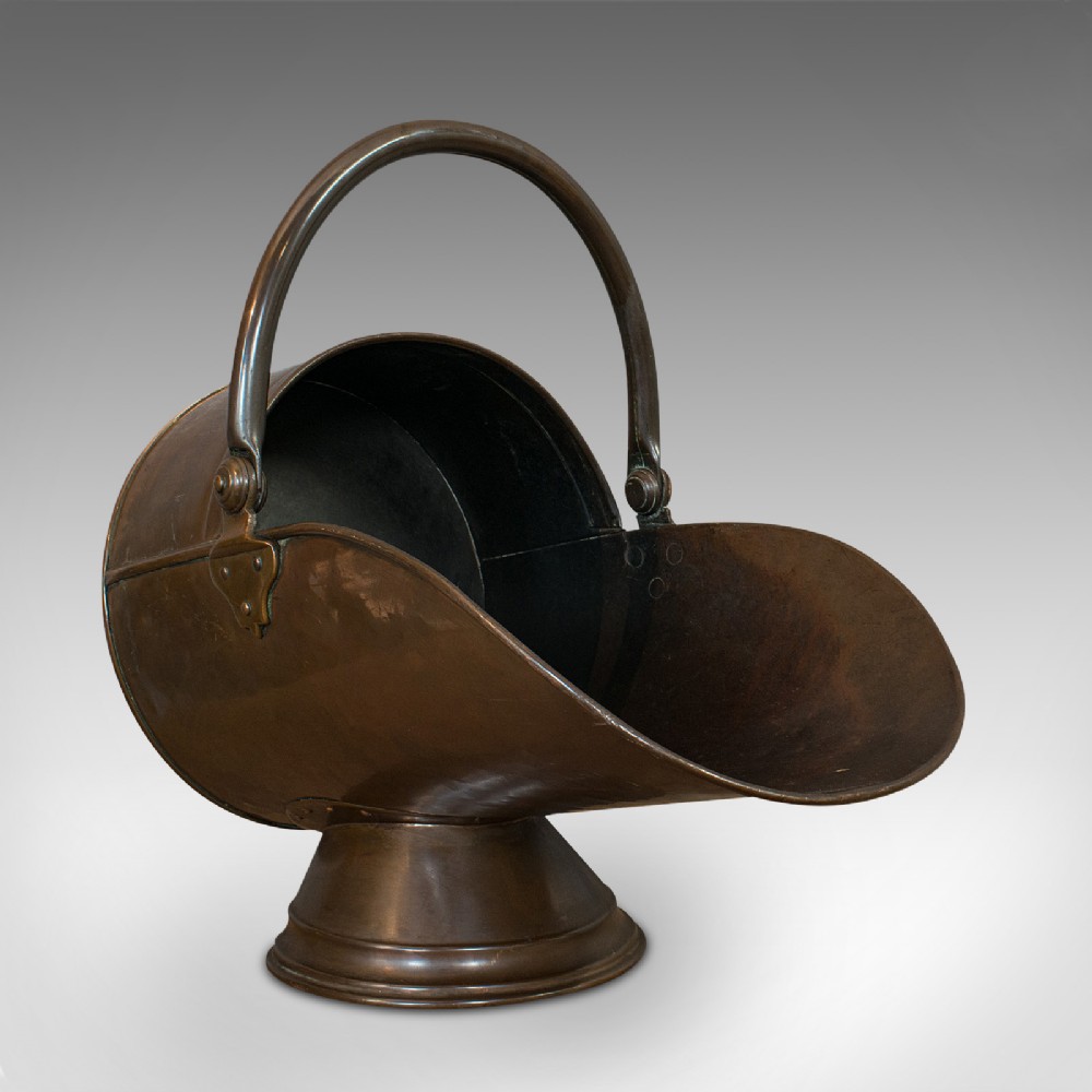 Antique Coal Scuttle, English, Copper, Brass, Fireside Bin, Victorian, C.1900