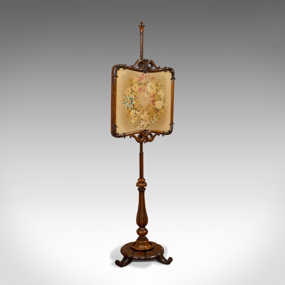 Antique Pole Screen, Rosewood, Needlepoint Tapestry, Fire Screen, Regency, 1820