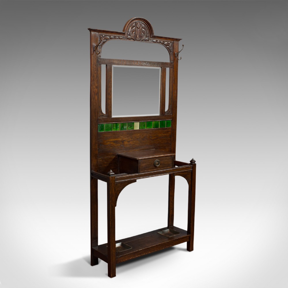 Antique Hall Stand, English, Oak, Stick, Coat, Hat, Stand, Edwardian, C.1910