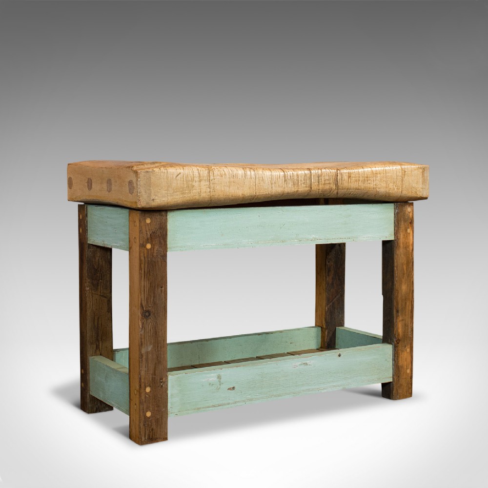 Antique Butcher's Block, English, Beech, Teak, 1900