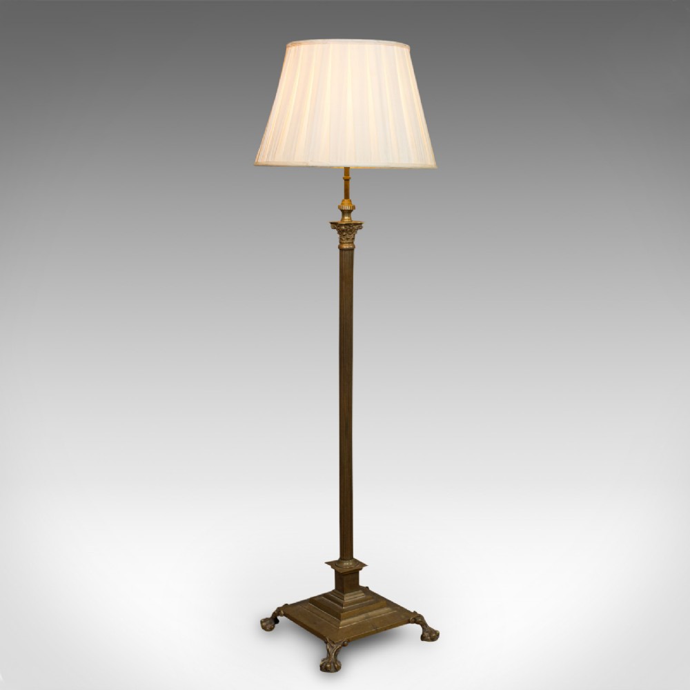 Antique Standard Lamp, English, Brass, Floor Light, Edwardian, Circa 1910