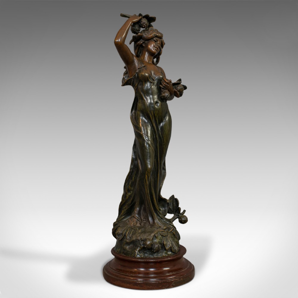 Antique Female Figure, French, Bronze Spelter, Statue, Art Nouveau, Circa 1920