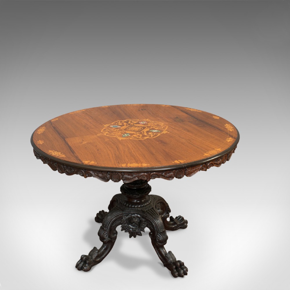 Inlaid Antique Breakfast Table, English, Rosewood, Centre, Game, Victorian