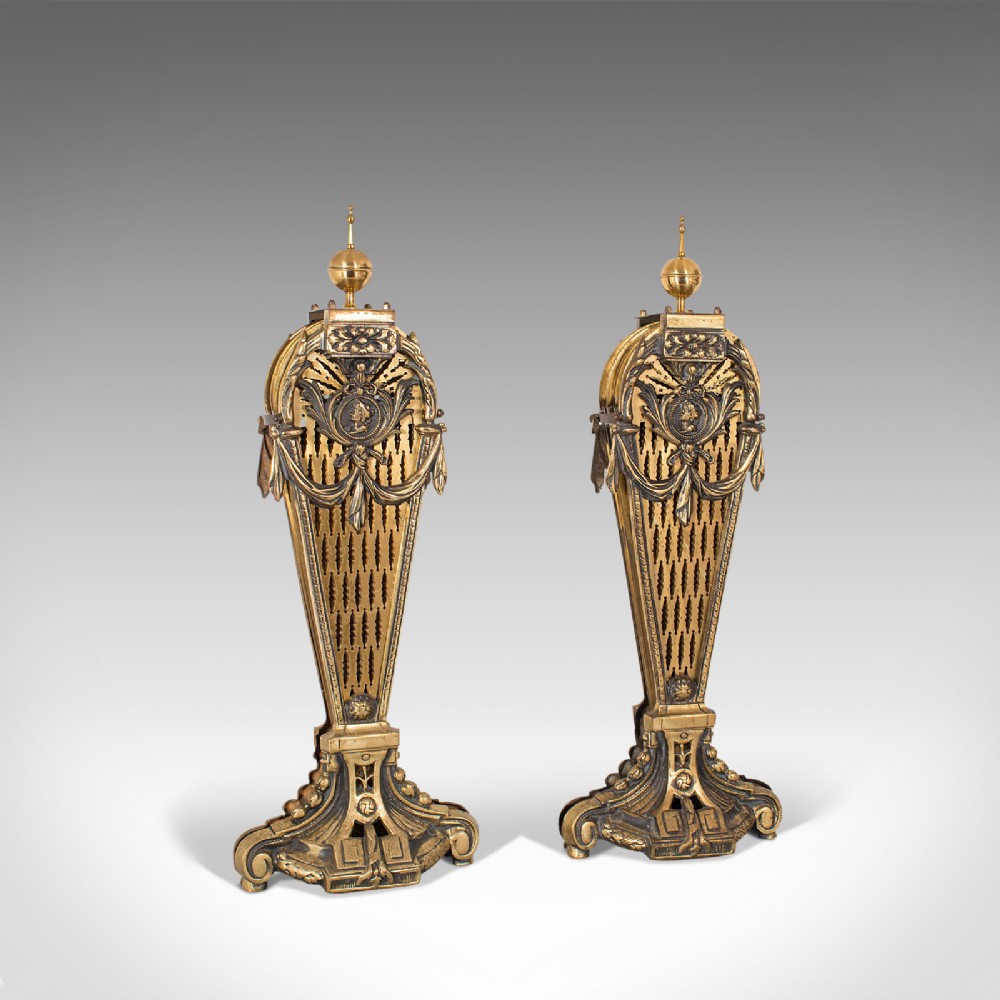 Rare, Pair Of, Antique Peacock Fire Screens, English, Brass, Fireside, Victorian