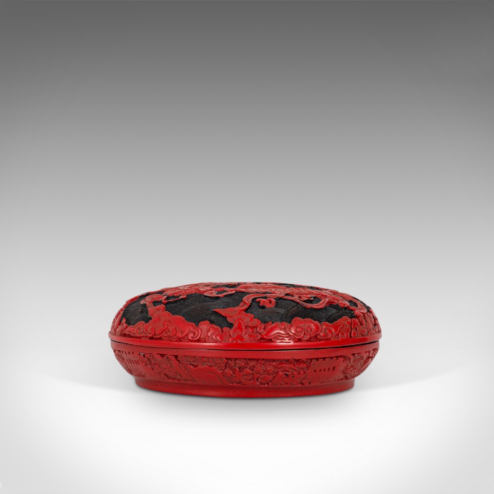 Antique Circular Box, Chinese, Cinnabar, Decorative Tray, Qing Dynasty, C.1900
