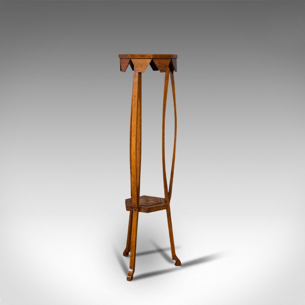 Antique Plant Stand, English, Oak, Jardiniere, Liberty-esque, Arts and Crafts