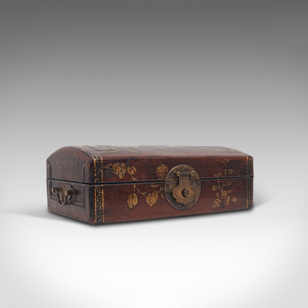Antique Jewellery Box, Japanese, Leather, Meiji Period, Circa 1900