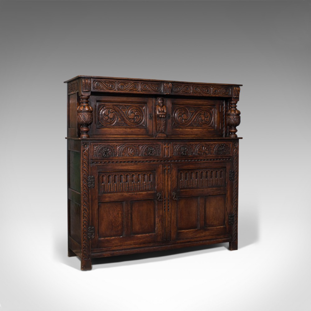 Antique Court Cabinet, English, Oak, Jacobean Revival, 1890