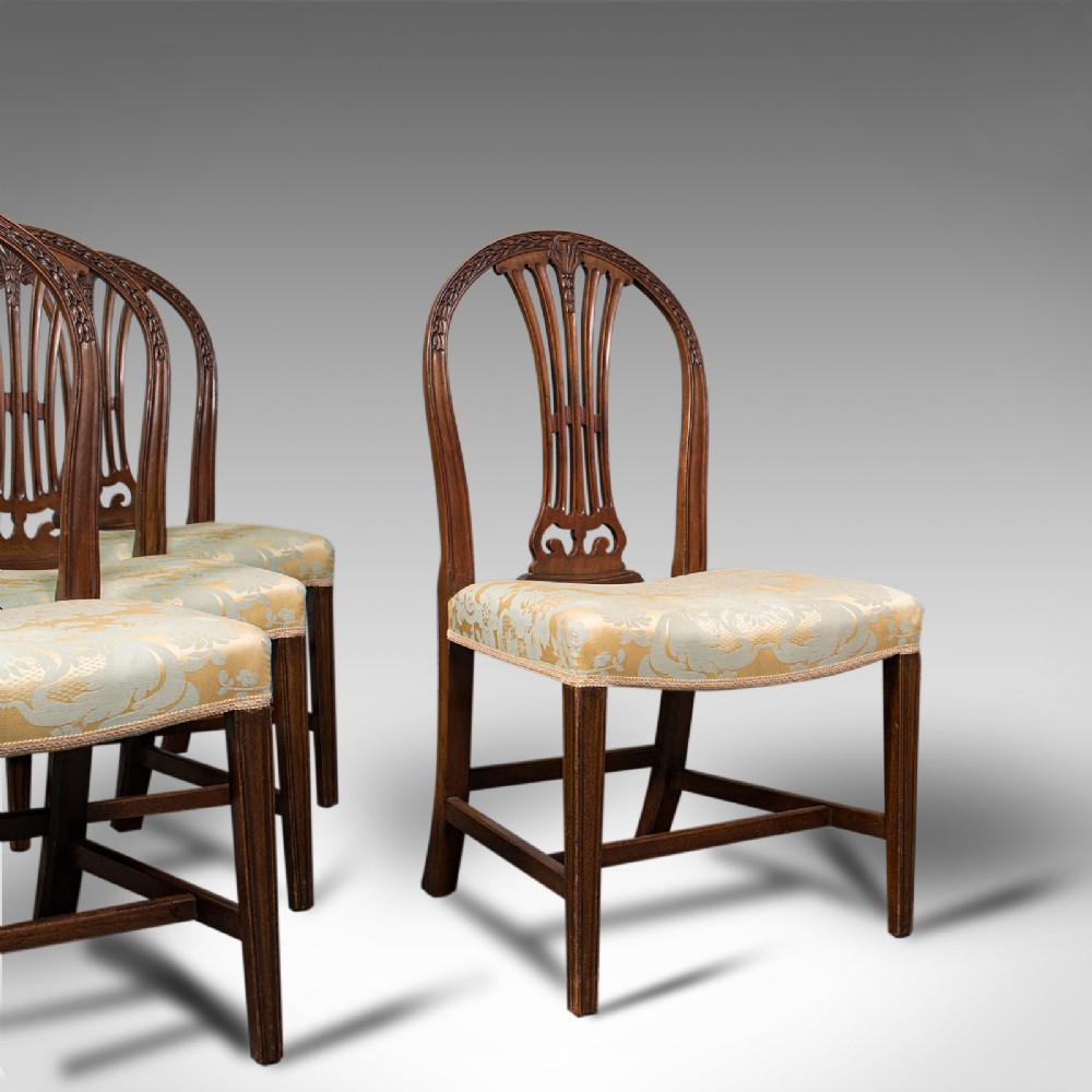 Set Of 4 Hepplewhite Revival Chairs, English, Mahogany, Dining Suite, Victorian