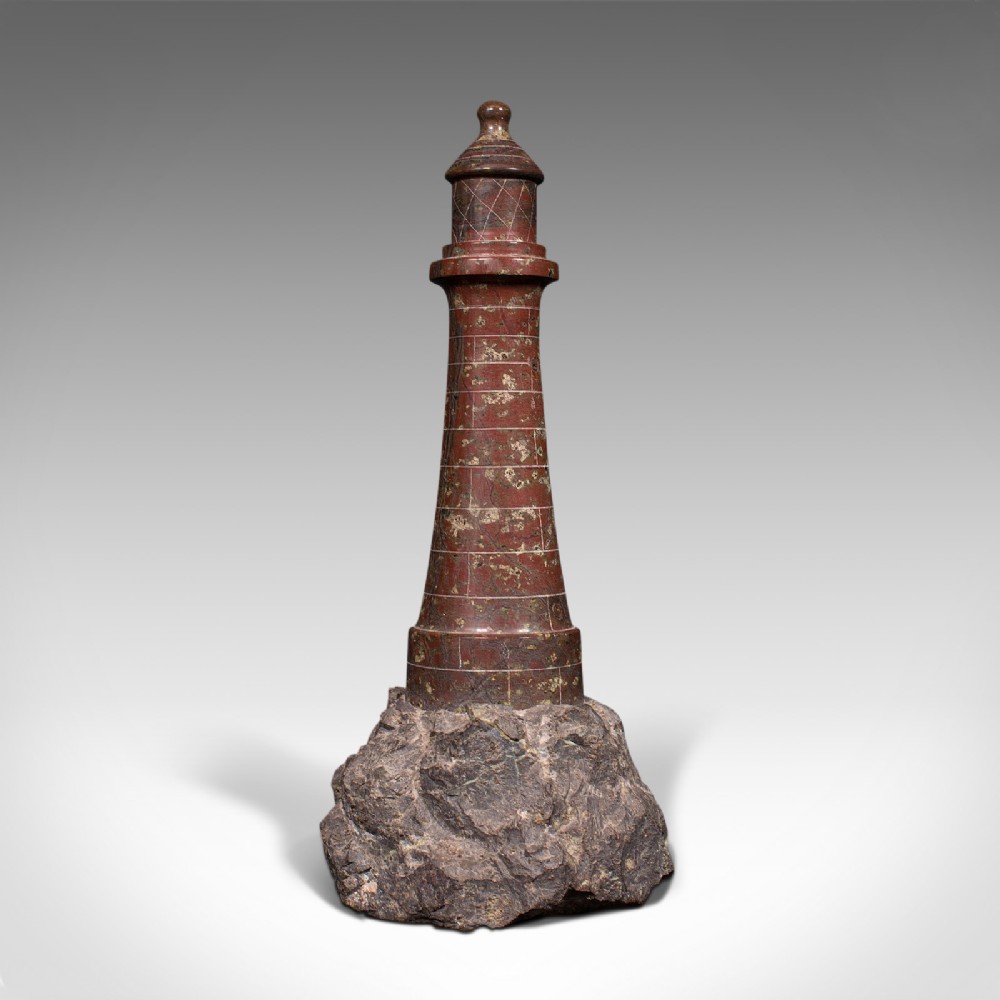 Antique Decorative Lighthouse, English, Cornish Serpentine, Marble, Ornament