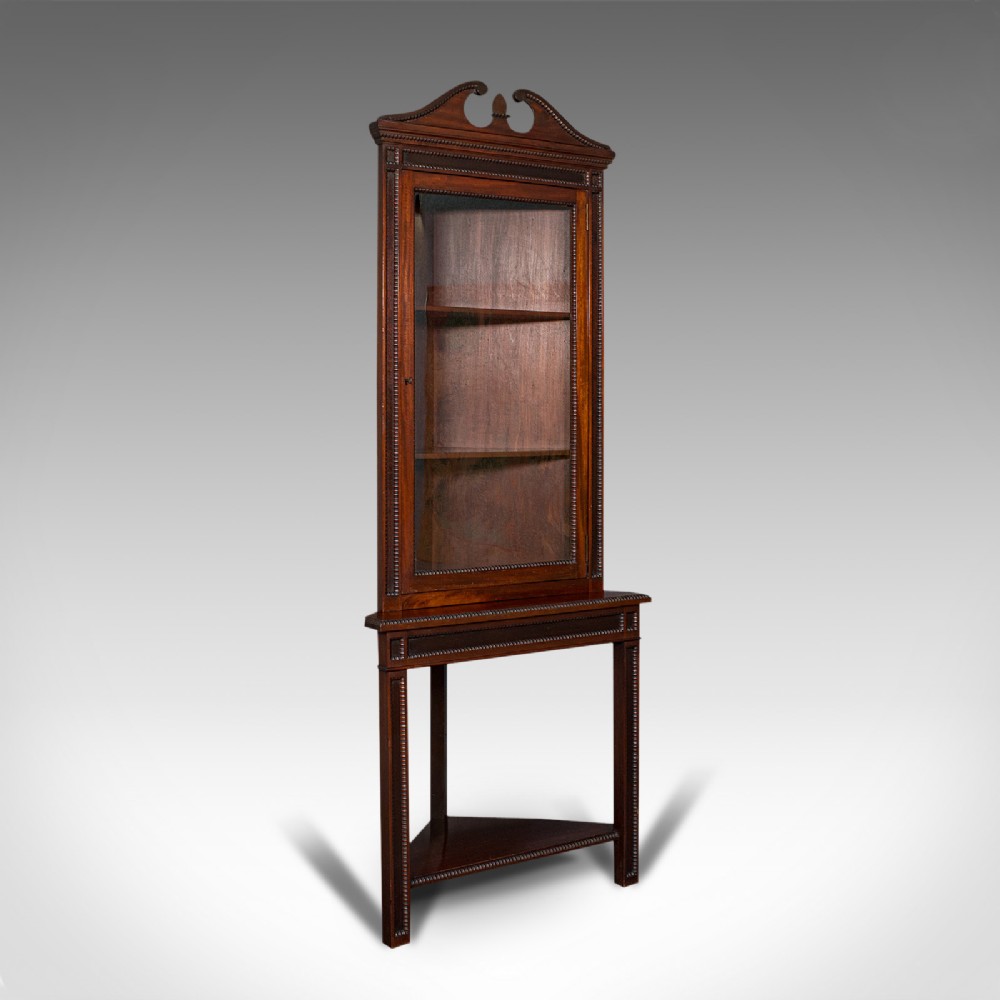 Tall Antique Corner Cabinet On Stand, English, Mahogany, Display Cupboard, 1900