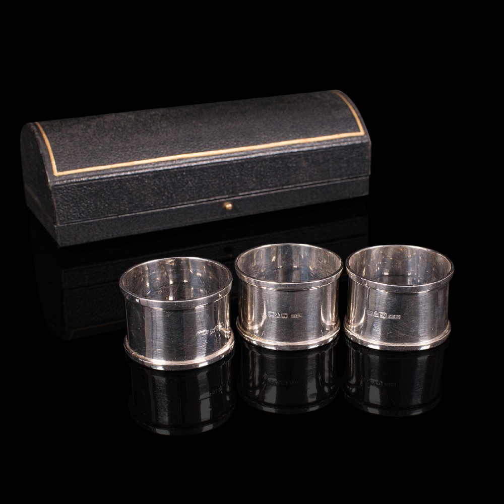 Antique Set Of Napkin Rings, English, Silver, Tableware, Hallmark, Chester, 1921