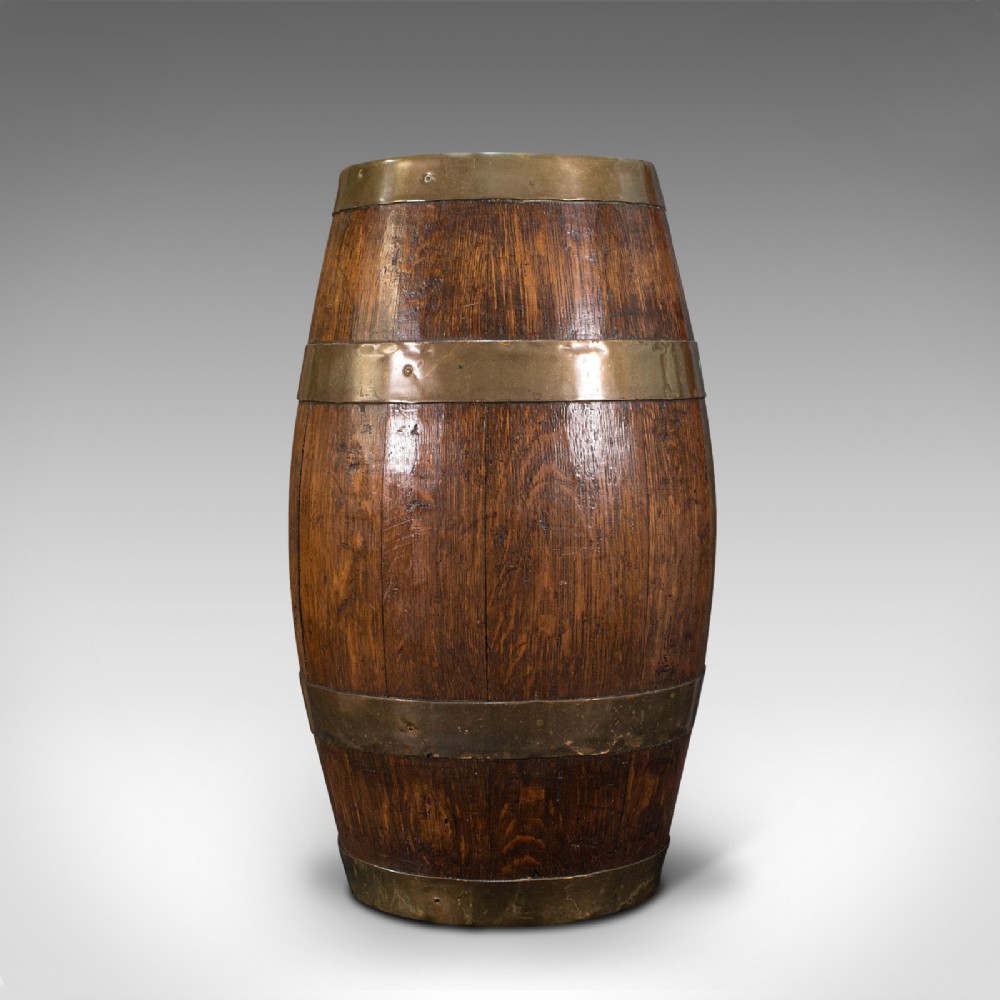 Antique Coopered Barrel, English, Oak, Brass, Stick Stand, Late Victorian, 1900