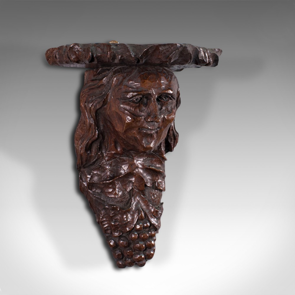 Antique Decorative Sconce, American, Carved Oak, Figure, Candle Bracket, C.1800