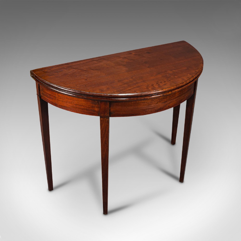 Antique Folding Tea Table, English, Mahogany, Side, Demi Lune, Georgian, C.1800