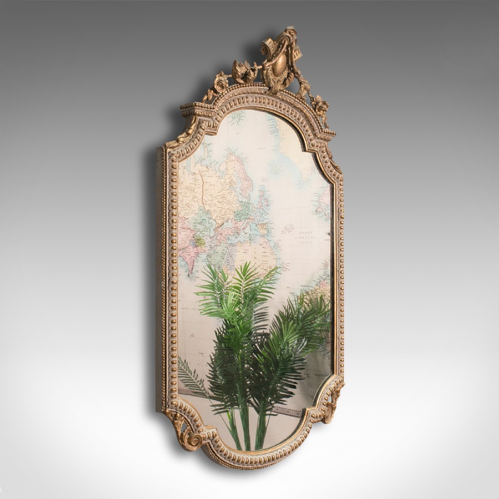 Antique Gesso Wall Mirror, Italian, Giltwood, Glass, Shield, Victorian, C.1900