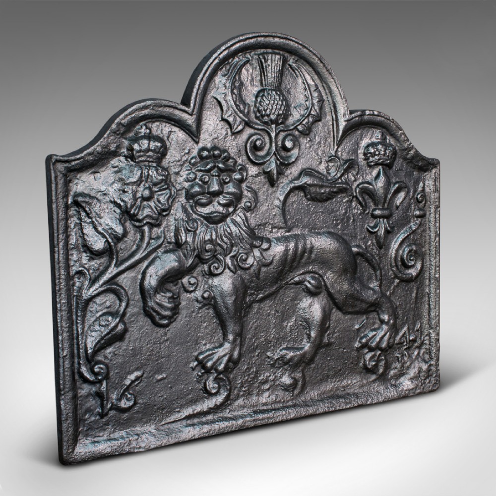 Antique Fire Back, English, Cast Iron, Decorative, Fireplace, Victorian, C.1900
