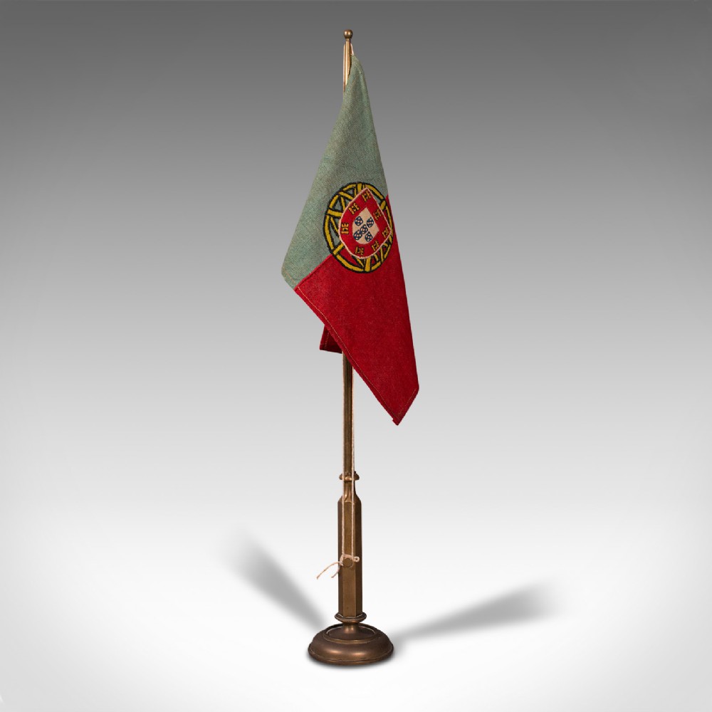 Antique Diplomat's Desk Flag, Continental, Brass, Portuguese, circa 1920