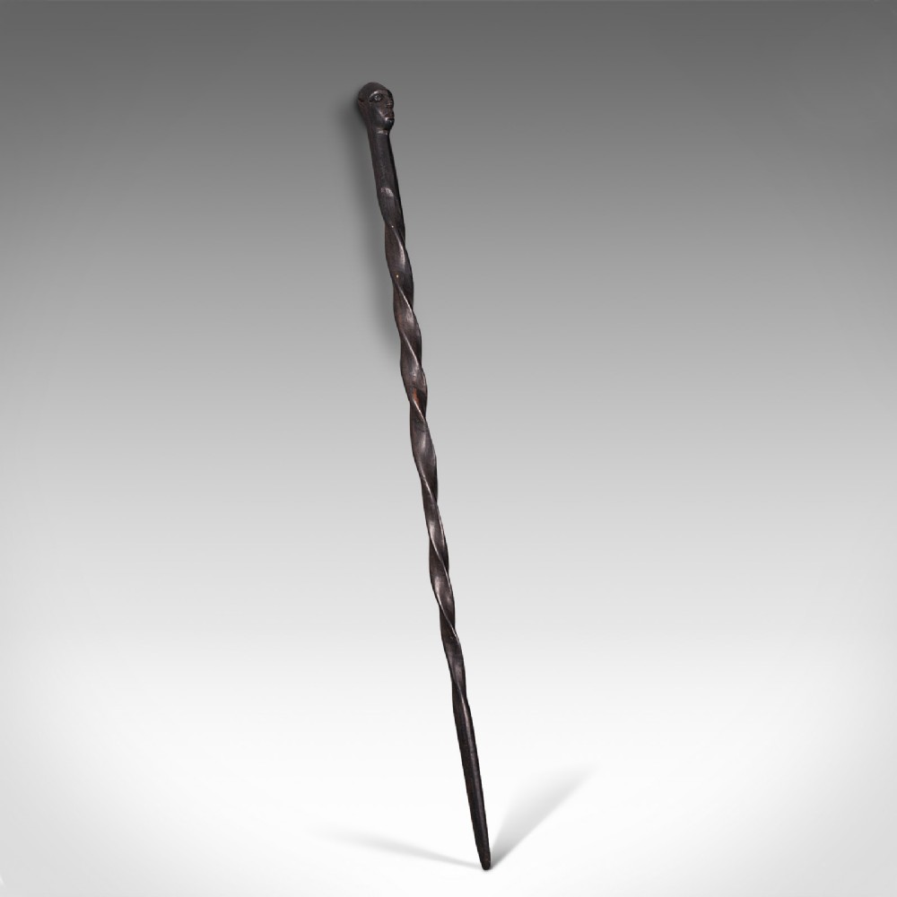 Antique Carved Walking Cane, African, Ebony, Tribal Stick, Figure, Victorian