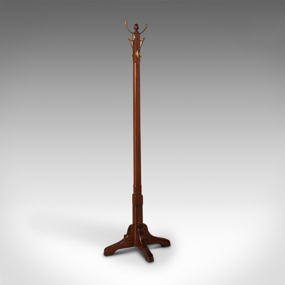 Antique Coat Stand, English, Mahogany, Brass, Hallway Hat Rack, Edwardian, 1910
