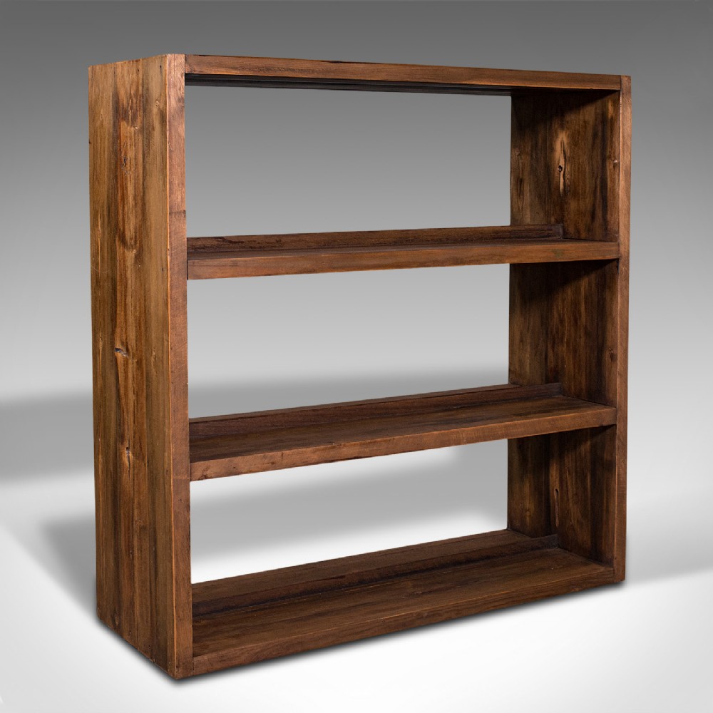 Antique Double Sided Bookcase, English, Pitch Pine, Open Book Shelf, Victorian