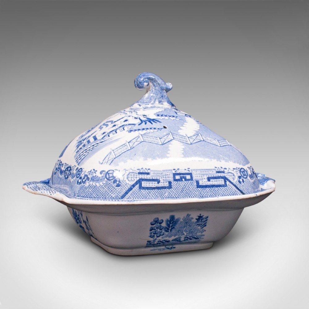 Antique Pea Keeper, English, Ceramic, Serving Tureen, After Delft, Victorian