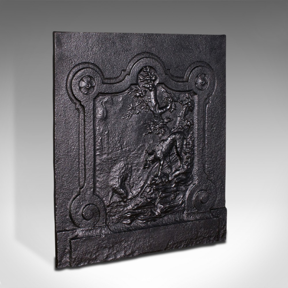 Antique Decorative Fire Back, German, Cast Iron, Fireplace, Black Forest, C.1850