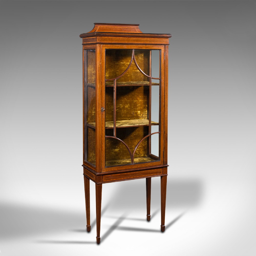 Antique Pier Cabinet On Stand, English, Walnut, Glazed Display Case, Edwardian