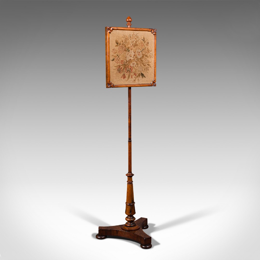 Antique Adjustable Pole Screen, English, Fireside Panel, Tapestry, Regency, 1820