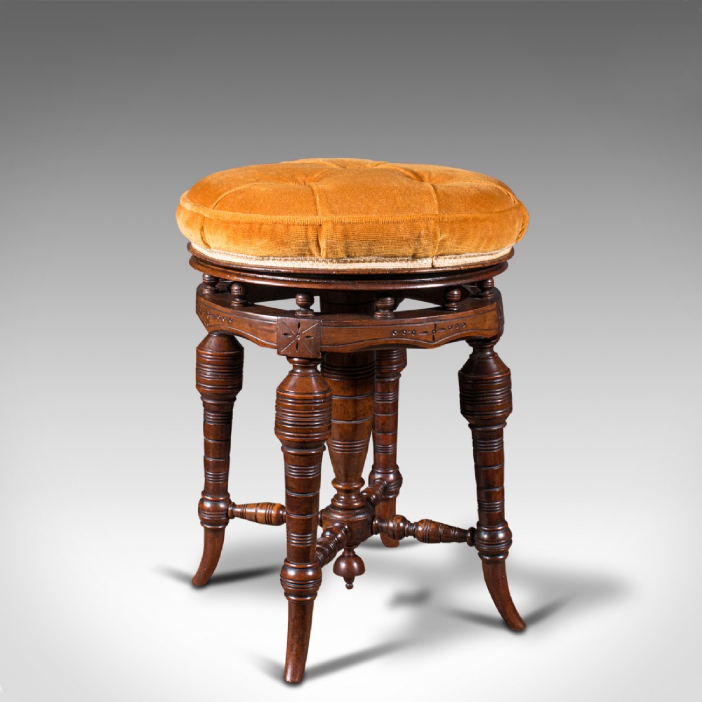 Antique Music Stool, English, Walnut, Adjustable, Piano, Recital, Victorian
