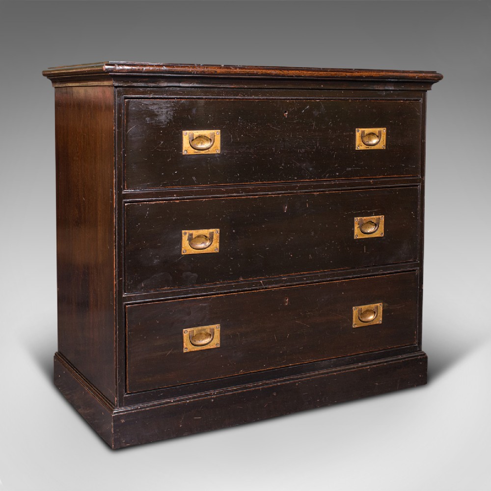 Antique Campaign Chest of Drawers, Teak, Lowboy, Brass, Victorian, Circa 1880