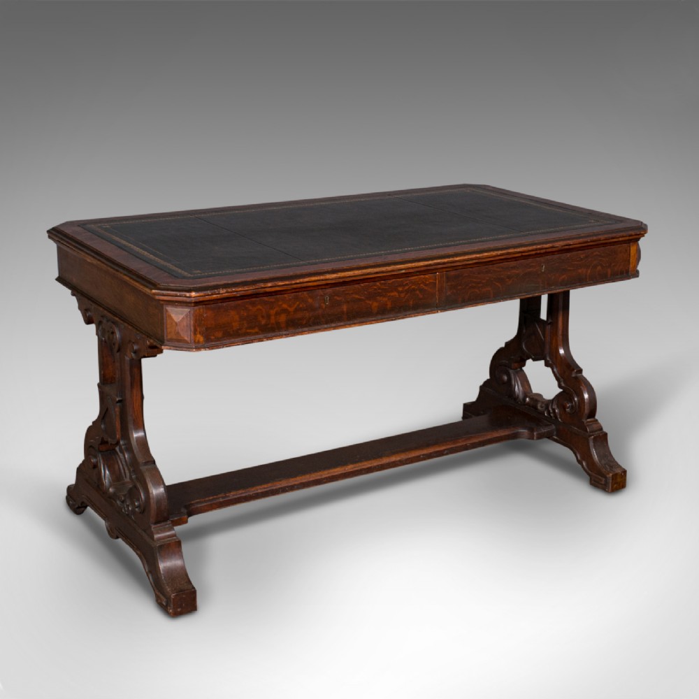 Antique Estate Desk, Scottish, Oak, Gothic Revival, Victorian