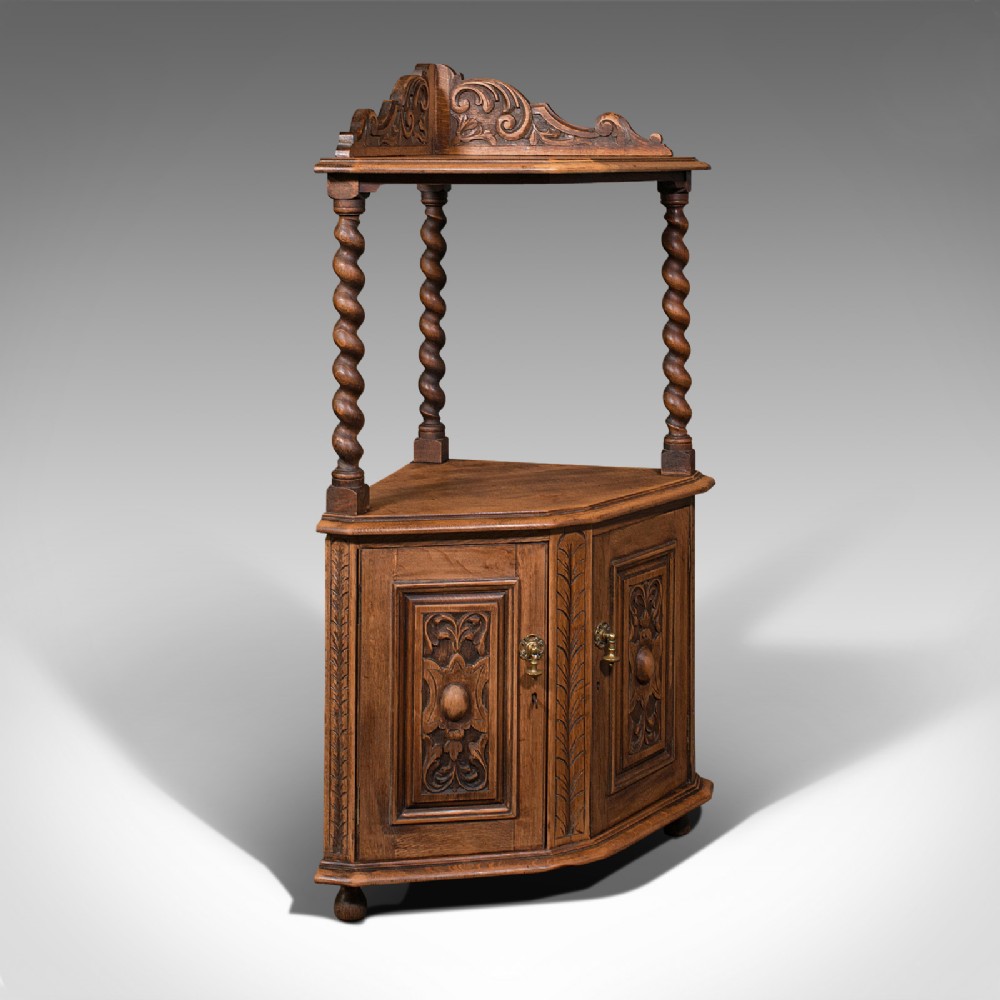 Antique Corner Whatnot, English, Light Oak, Display Cabinet, Victorian, C.1880
