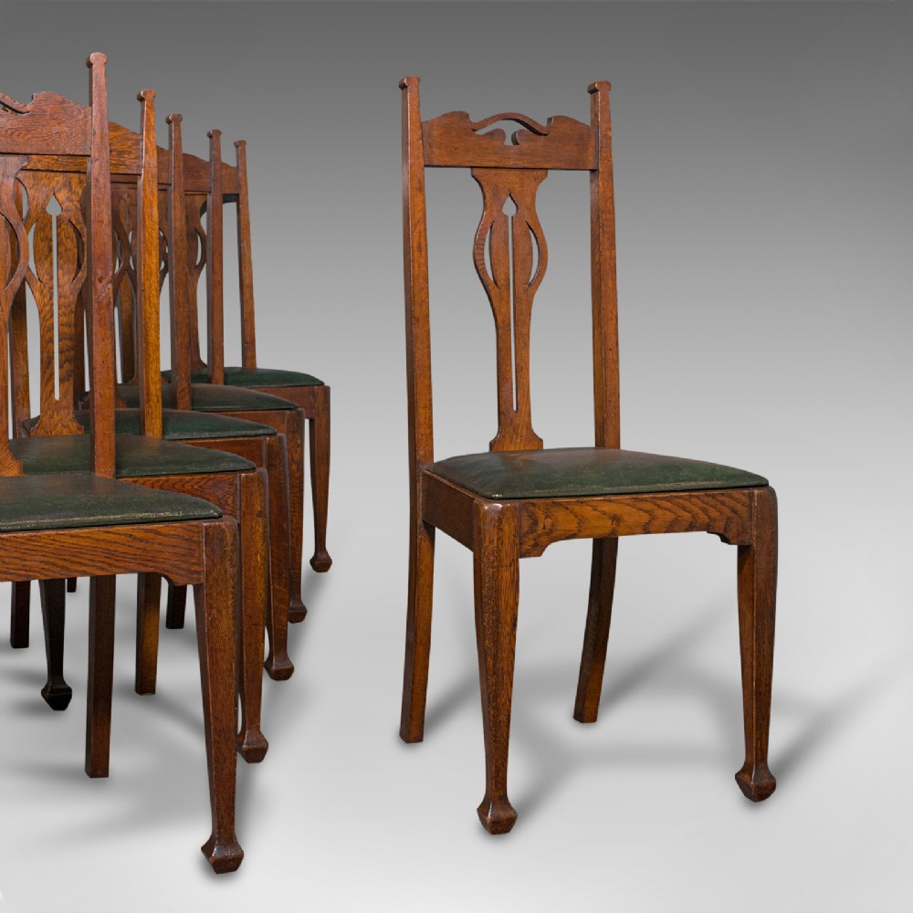 Set Of 6 Antique Dining Chairs, English, Arts & Crafts, Liberty, Victorian, 1900