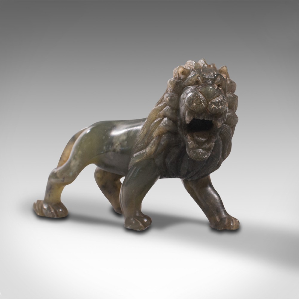 Small Antique Carved Lion, Chinese, Jade, Decorative Animal Figure, Victorian