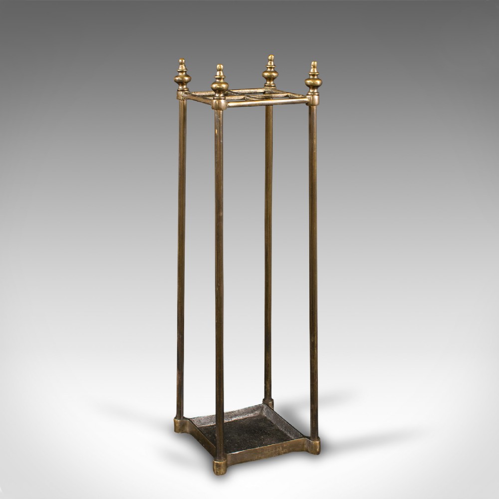 Antique Stick Stand, English, Brass, Hallway Rack, Umbrella, Victorian, C.1900