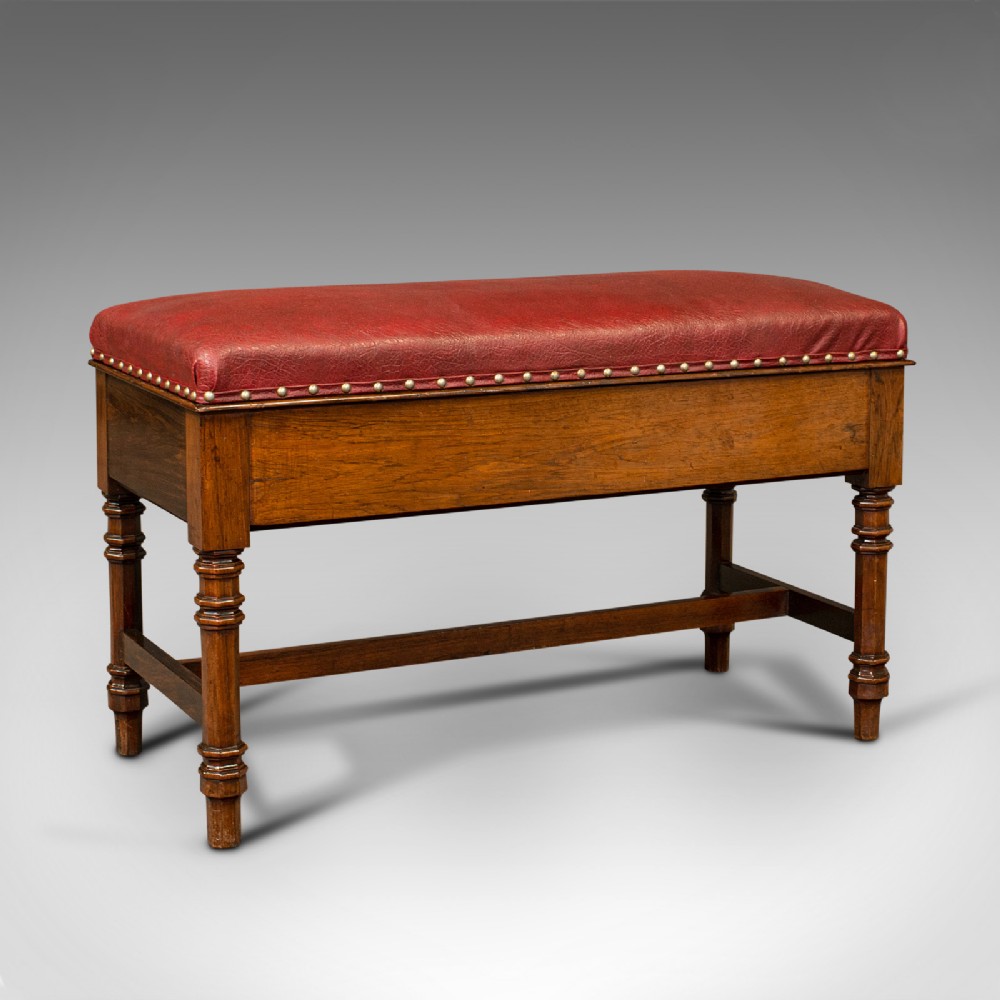 Antique Duet Music Stool, English, Piano Bench, Window Seat, Victorian, C.1880