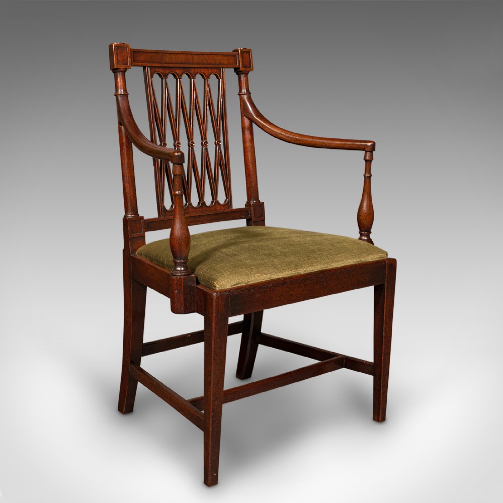 Antique Elbow Chair, English, Carver Seat, After Sheraton, Georgian, Circa 1780