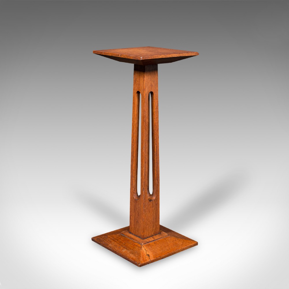 Small Antique Bust Stand, English, Oak, Jardiniere, Torchere, Column, Victorian