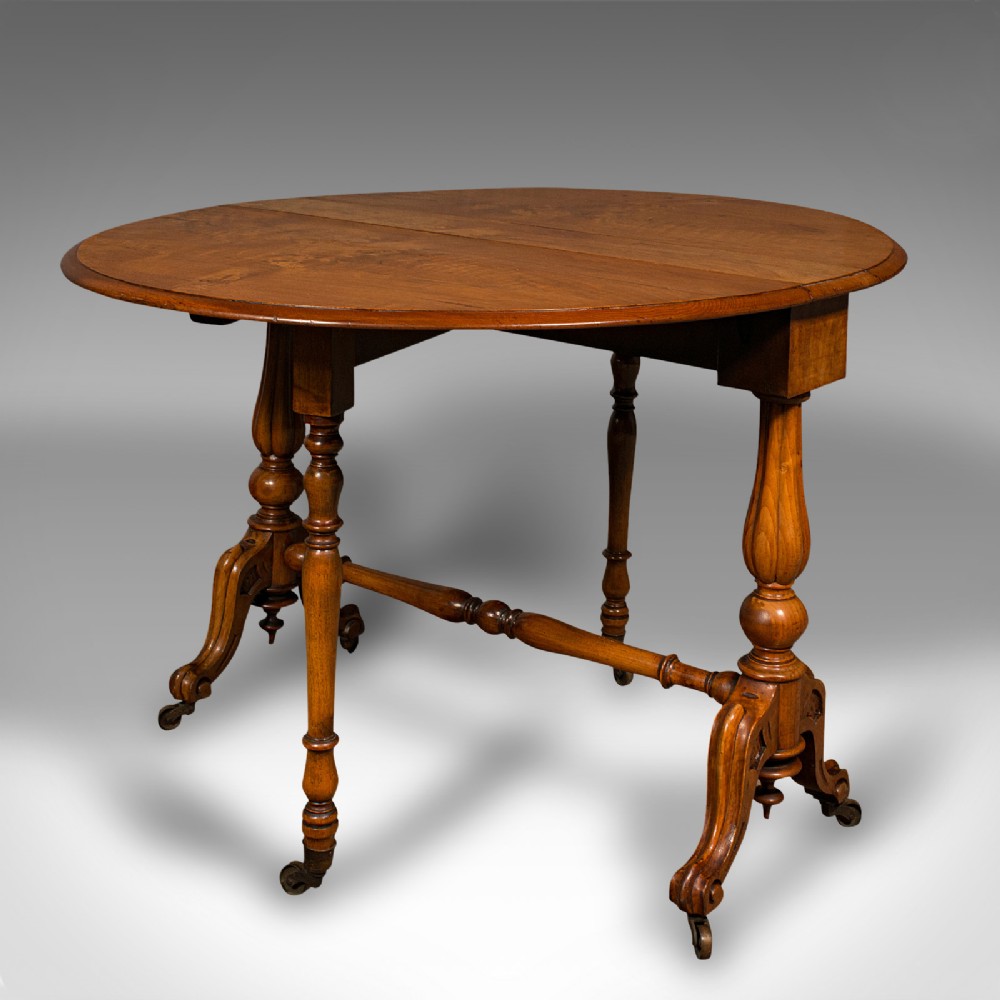 Antique Sutherland Table, English, Burr Walnut, Oval, Occasional, Victorian