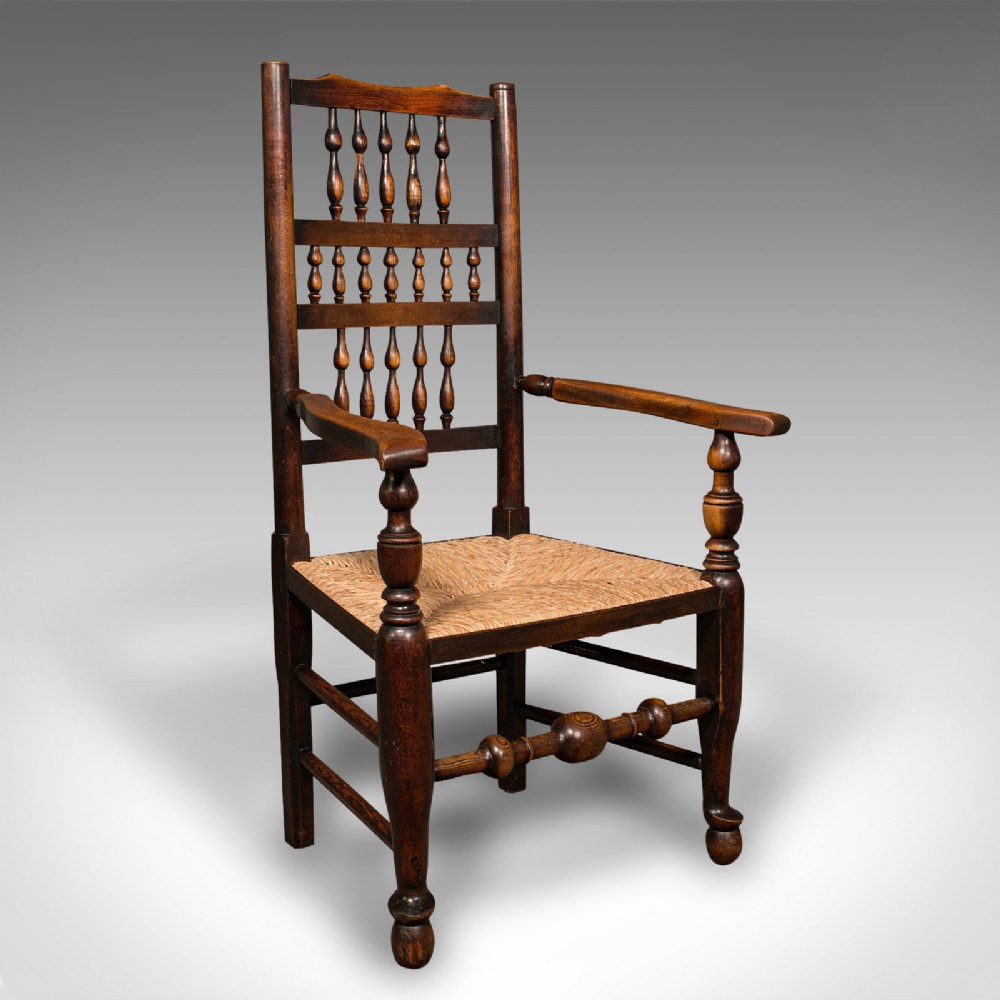 Antique Lancashire Spindle Back Carver, English, Hall, Elbow Chair, Victorian