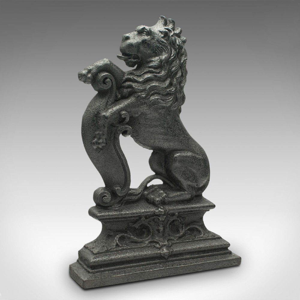 Antique Lion Rampant Doorstop, English, Iron, Decorative, Door Keeper, Victorian