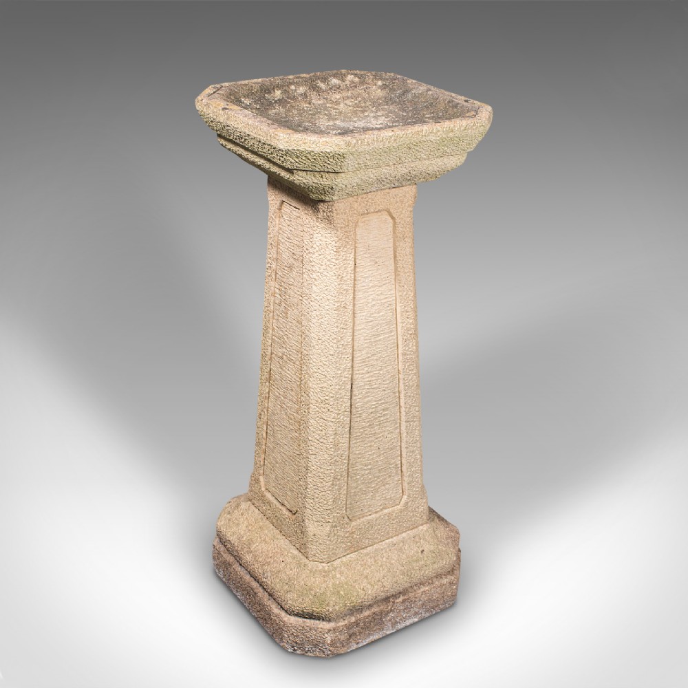 Antique Garden Bird Bath, English, Stone, Pedestal, Trough, Outdoor, Edwardian