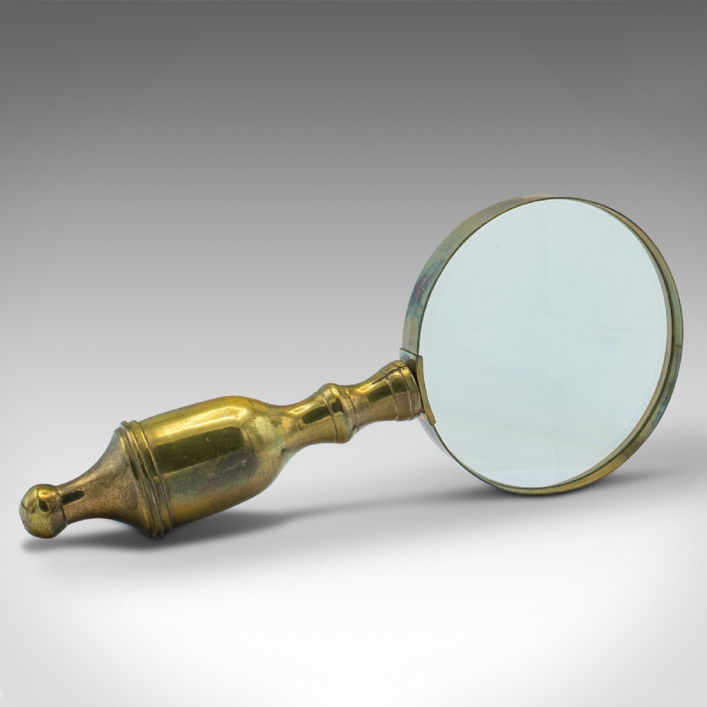 Antique Magnifying Glass, English, Brass, Optical Reading Aid, Edwardian, C.1910