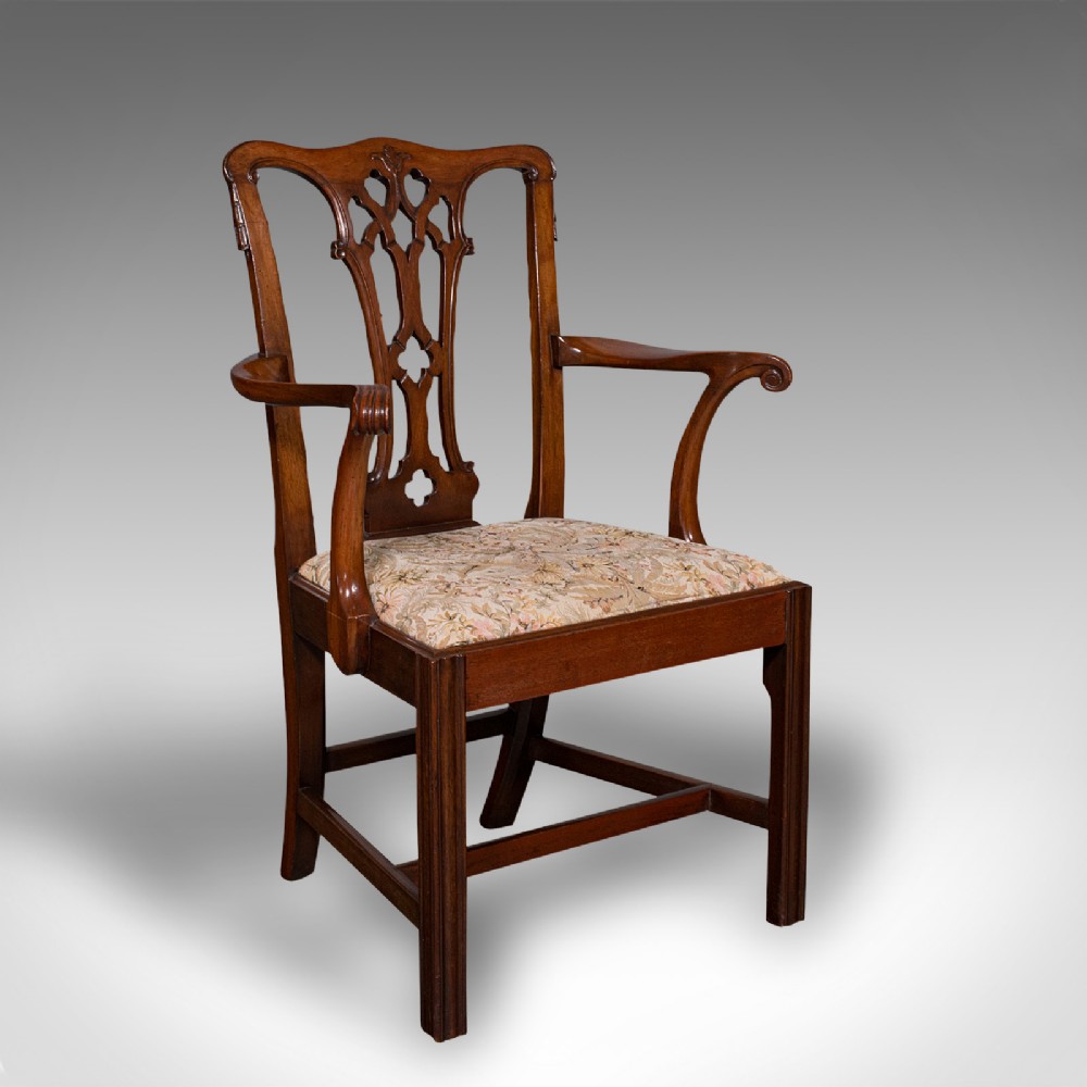 Antique Elbow Chair, English Walnut, After Chippendale, Georgian Revival, C.1860