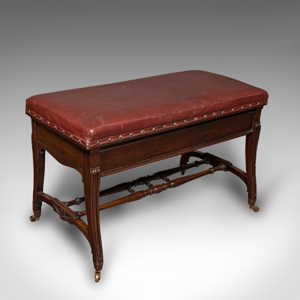 Antique Duet Music Stool, English, Recital Bench, Window Seat, Victorian, C.1870